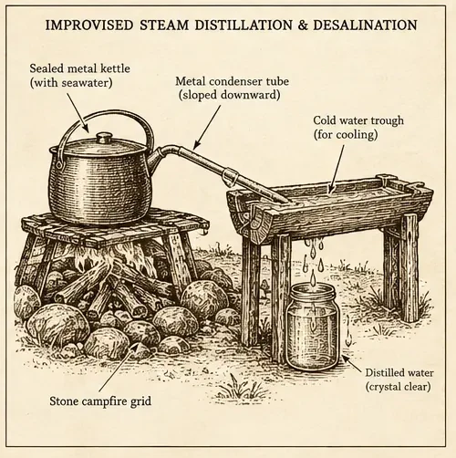 Field Manual diagram: Steam Distillation & Desalination